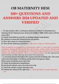 OB MATERNITY HESI 100 QUESTIONS AND ANSWERS 2024 VERIFIED AND UPDATED