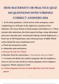 HESI MATERNITY OB PRACTICE QUIZ 160 QUESTIONS WITH VERIFIED CORRECT ANSWERS