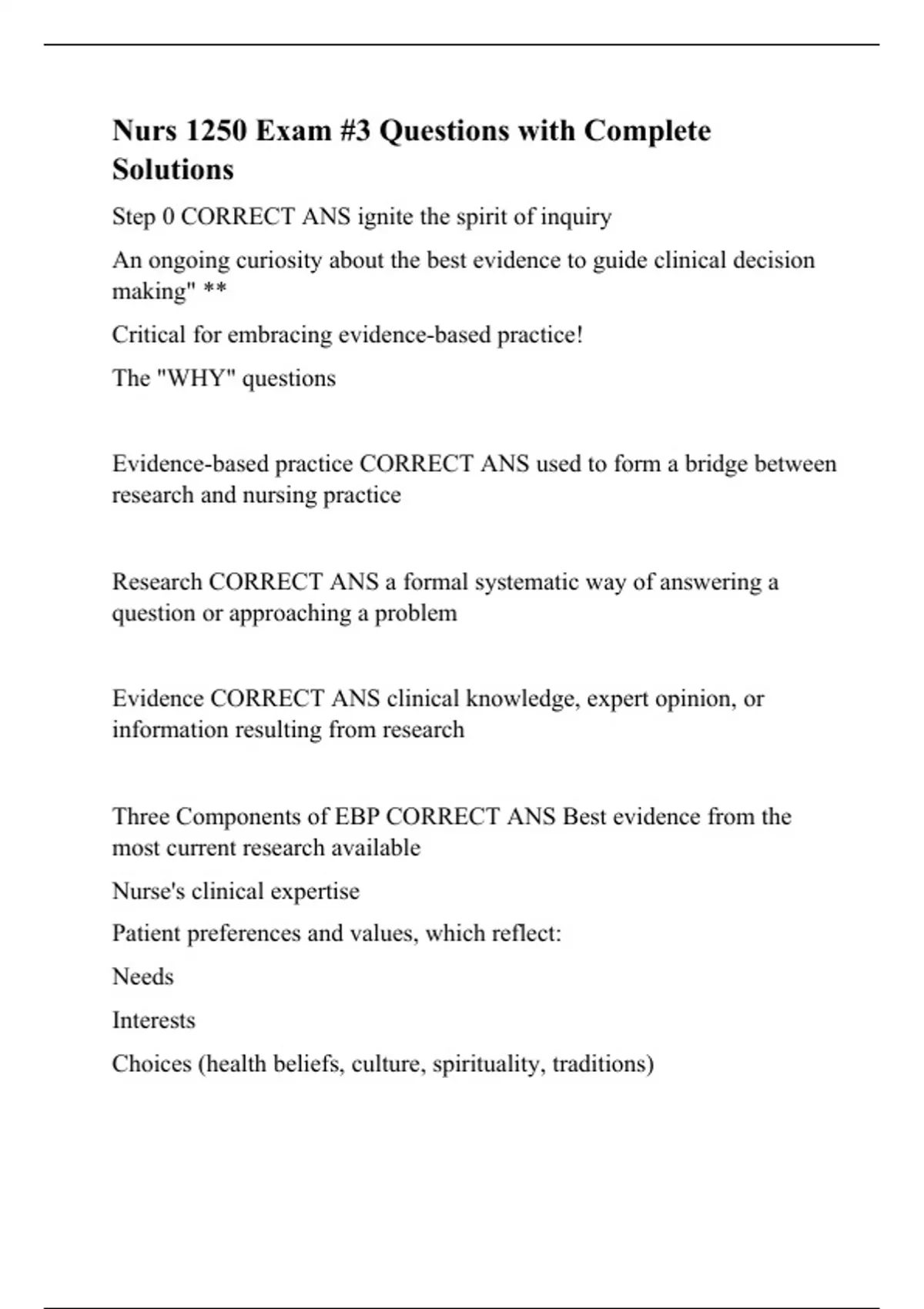 Nurs 1250 Exam #3 Questions with Complete Solutions - Nursing - Stuvia US