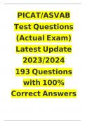 PICAT-ASVAB TEST 193 QUESTIONS WITH ANSWERS! 100% CORRECT ANSWERS