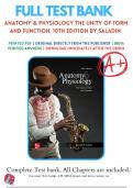 Test Bank for Anatomy & Physiology: The Unity of Form and Function 10th Edition by Saladin Chapter 1-29 Complete Guide.