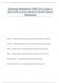 Christian Worldview &lpar;CWV 101&rpar; Topic 1 Quiz with correct answers Grand Canyon University