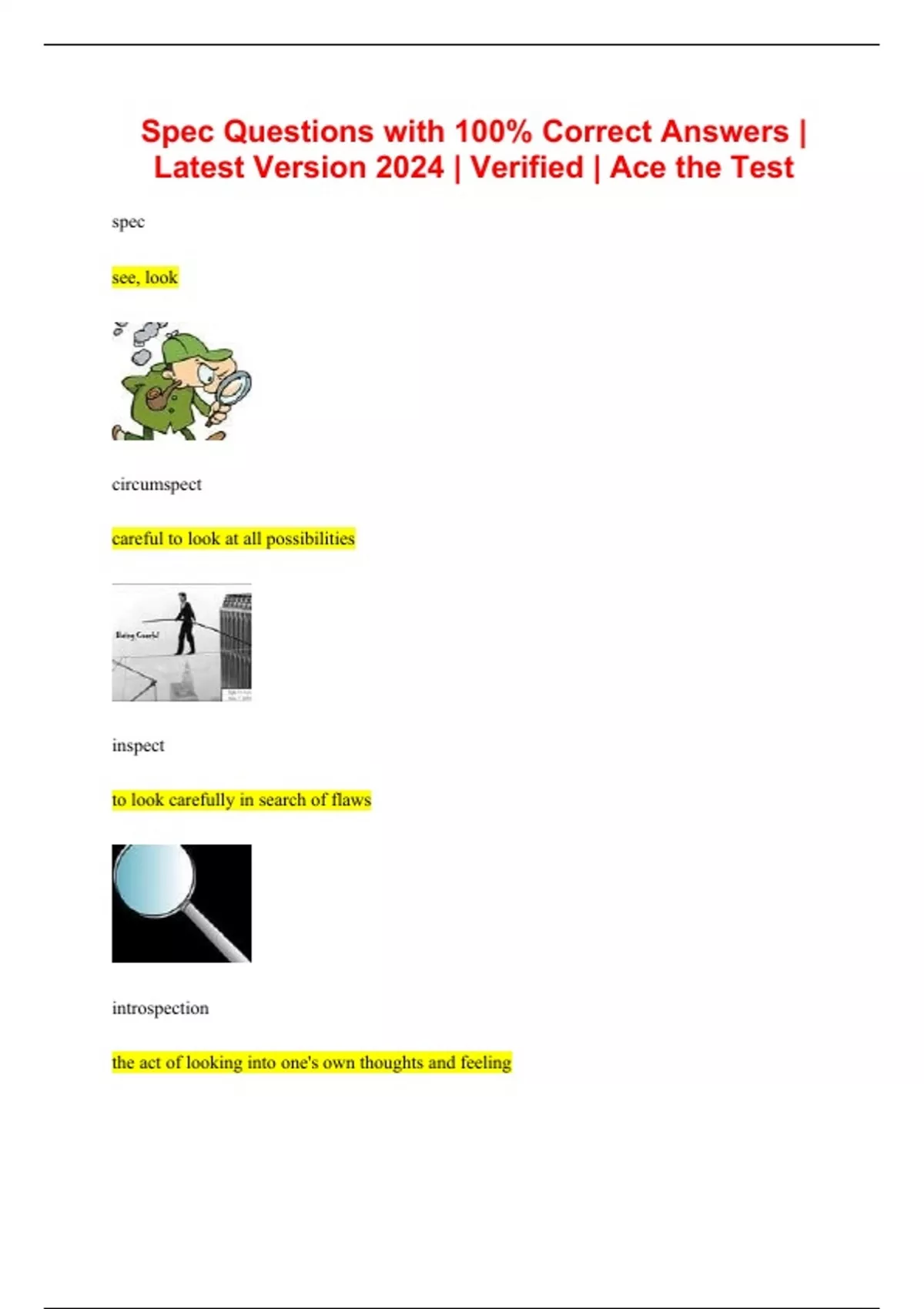 Spec Questions with 100% Correct Answers | Latest Version 2024 ...