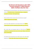 NJ Driver's Ed Questions with 100% Correct Answers | Latest Version 2024 | Verified | Ace the Test