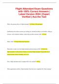 Flight Attendant Exam Questions with 100% Correct Answers | Latest Version 2024 | Expert Verified | Ace the Test