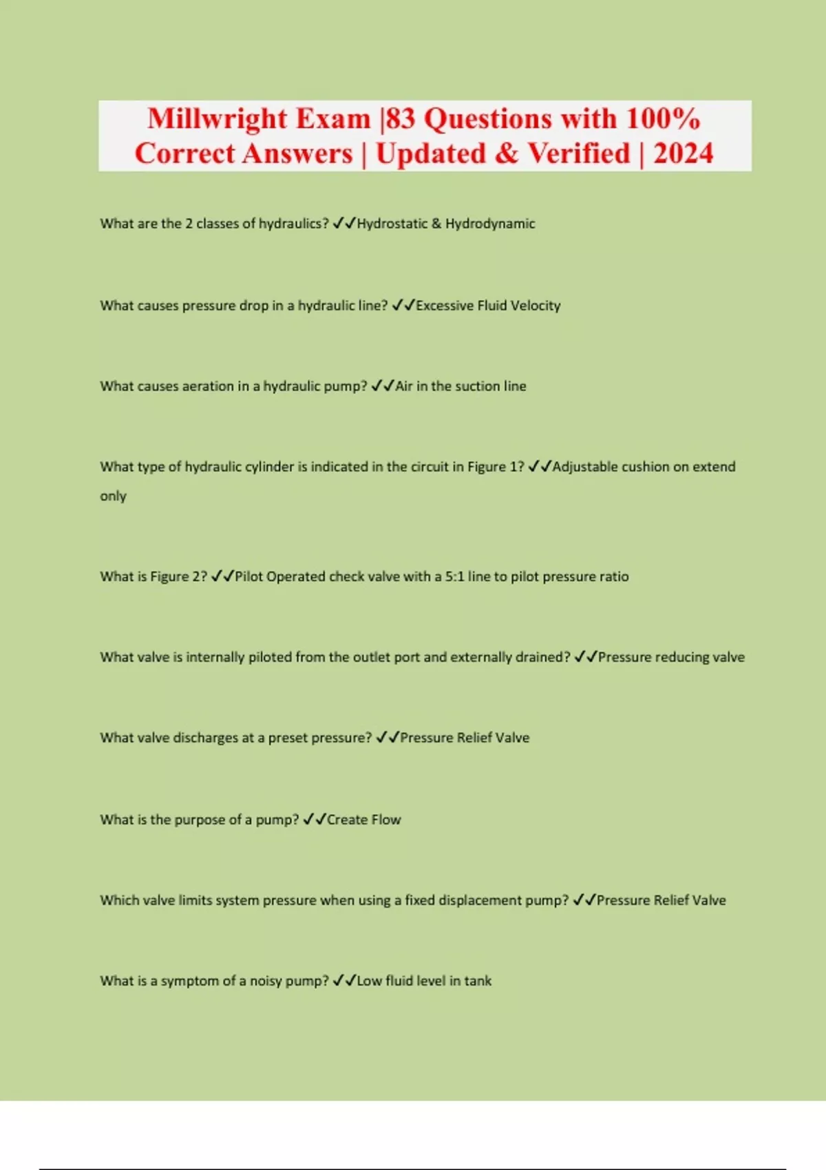 Millwright Exam 83 Questions with 100 Correct Answers Updated