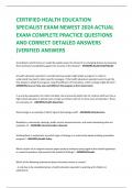 CERTIFIED HEALTH EDUCATION  SPECIALIST EXAM NEWEST 2024 ACTUAL EXAM COMPLETE PRACTICE QUESTIONS  AND CORRECT DETAILED ANSWERS  (VERIFIED ANSWERS