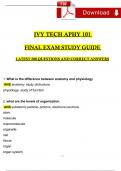 Ivy Tech APHY 101 Final Exam Study Guide Questions and Answers 2024 / 2025 | 100% Verified Answers 