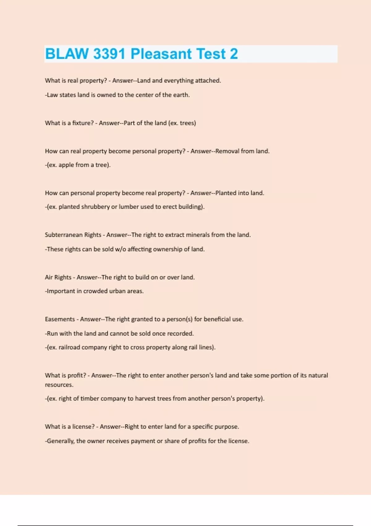 BLAW 3391 Pleasant Test 2 Questions With Correct Answers 100% - BLAW ...