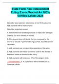 State Farm Fire Independent Policy Exam Graded A+ 100% Verified Latest 2024