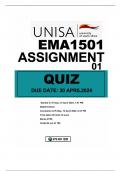 EMA1501 ASSIGNMENT 01 (QUIZ) DUE 30APRIL 2024