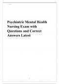 Psychiatric Mental Health Nursing Exam with Questions and Correct Answers Latest