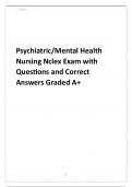 Psychiatric/Mental Health Nursing Nclex Exam with Questions and Correct Answers Graded A+