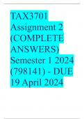 TAX3701 Assignment 2 (COMPLETE ANSWERS) Semester 1 2024 (798141) - DUE 19 April 2024