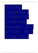 HSY2603 Assignment 3 (COMPLETE ANSWERS) Semester 1 2024 (633506) - DUE 23 April 2024