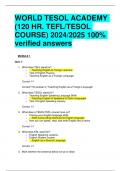 WORLD TESOL ACADEMY  &lpar;120 HR&period; TEFL&sol;TESOL  COURSE&rpar; 2024&sol;2025 100&percnt;  verified answers RATED A&plus;&plus; 