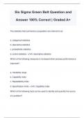 Six Sigma Green Belt Question and Answer 100% Correct | Graded A+