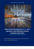 Abnormal psychology Exam 1, 2, and 3 Questions with Definitive Answers (CASADA) 2023-2024.