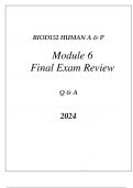 BIOD152 ESSENTIALS IN HUMAN A & P MODULE 6 FINAL EXAM REVIEW Q & A 2024