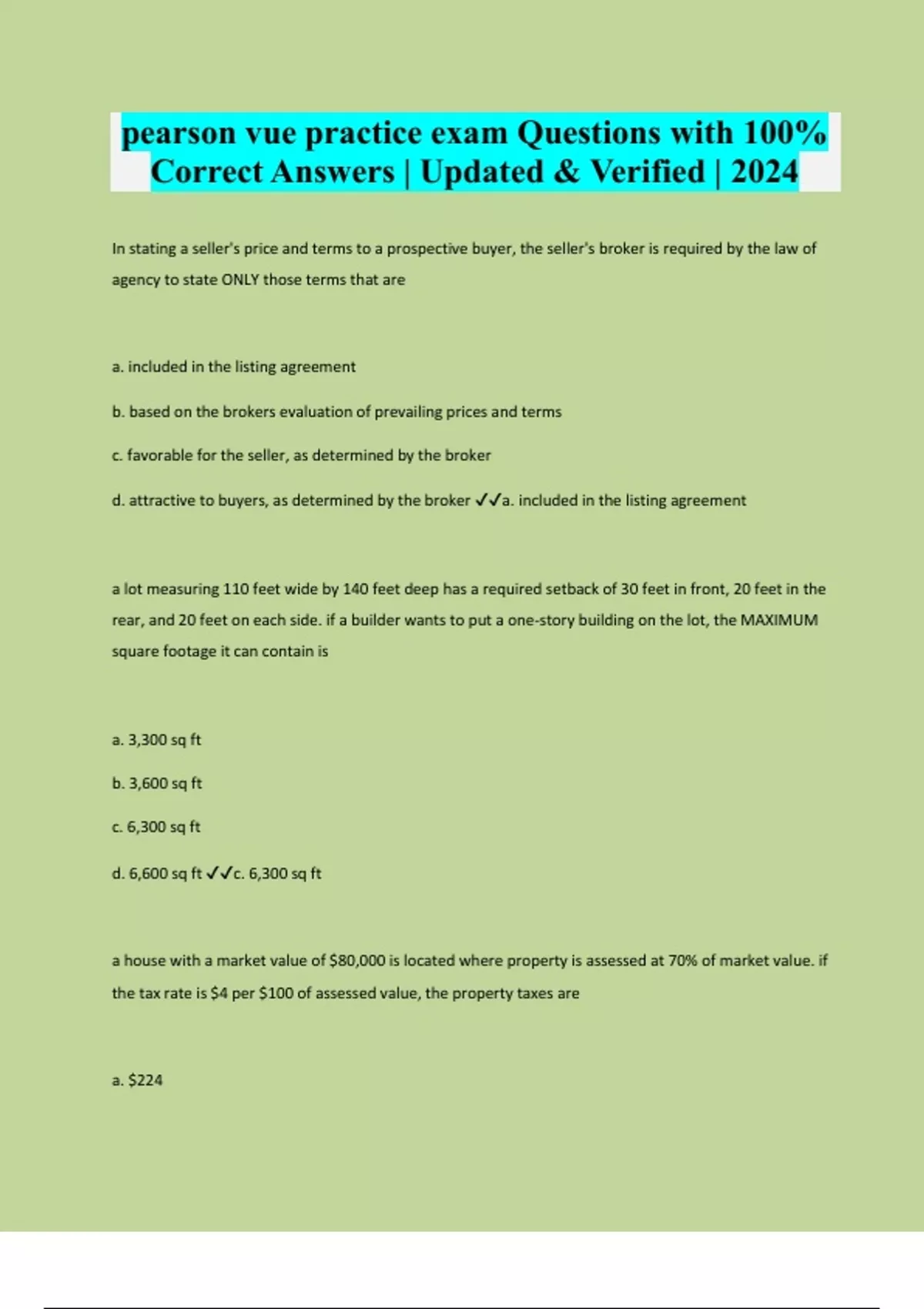 pearson vue practice exam Questions with 100 Correct Answers Updated