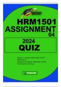 HRM1501 ASSIGNMENT 4-QUIZ 2024 MCQ WELL ANSWERED