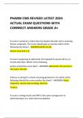 PHARM CMS REVISED LATEST 2024  ACTUAL EXAM QUESTIONS WITH CORRRECT ANSWERS GRADE A+  