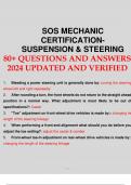 SOS MECHANIC CERTIFICATION- SUSPENSION & STEERING 80+ QUESTIONS AND ANSWERS 2024 UPDATED.