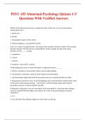 PSYC 435 Abnormal Psychology Quizzes 1-5 Questions With Verified Answers
