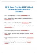 CPSI Exam Practice 2024 Table of Dimensions Questions and Answers