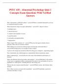 PSYC 435 - Abnormal Psychology Quiz 1 Concepts Exam Questions With Verified Answers