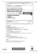 Pearson Edexcel GCE English Literature Advanced paper 1(9ET0/01:Drama)QUESTION PAPER for June 2023