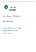 Pearson Edexcel GCE English Literature Advanced paper 2(9ET0/02:Prose)MARK SCHEME for June 2023