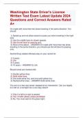 Washington State Driver's License  Written Test Exam Latest Update 2024  Questions and Correct Answers Rated  A&plus;