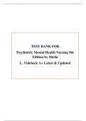 TEST BANK FOR Psychiatric Mental Health Nursing 9th  Edition by Sheila L. Videbeck A+ Latest & Updated