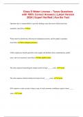 Class D Water License &ndash; Texas Questions with 100&percnt; Correct Answers &vert; Latest Version 2024 &vert; Expert Verified &vert; Ace the Test