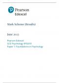 Pearson Edexcel GCE A level Psychology Paper 1 9PS0/01:Foundations in Psychology Mark scheme for June 2023