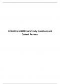 Critical Care HESI Exam Study Questions and Correct Answers