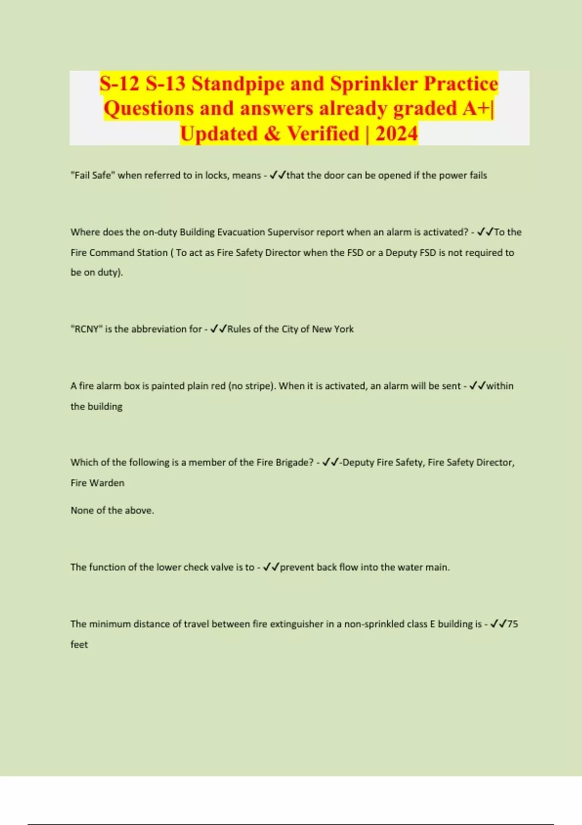 S12 S13 Standpipe and Sprinkler Practice Questions and answers