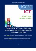 Edexcel iGCSE ICT Topic 3 (Operating Online) Exam Questions with Definitive Solutions 2024-2025. Terms like: Data - Answer: Facts, figures, and other evidence gathered through observations.