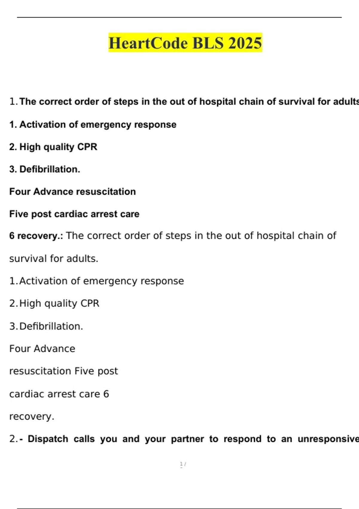 2025 HeartCode BLS Complete Questions and Answers Latest (2025 / 2026 ...