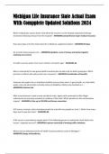 Michigan Life Insurance State Actual Exam  With Compplete Updated Solutions 2024 
