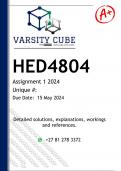 HED4804 Assignment 1 (DETAILED ANSWERS) 2024 - DISTINCTION GUARANTEED
