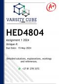 HED4804 Assignment 1 &lpar;DETAILED ANSWERS&rpar; 2024 - DISTINCTION GUARANTEED