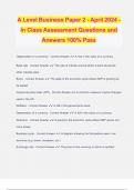 A Level Business Paper 2 - April 2024 - In Class Assessment Questions and Answers 100% Pass