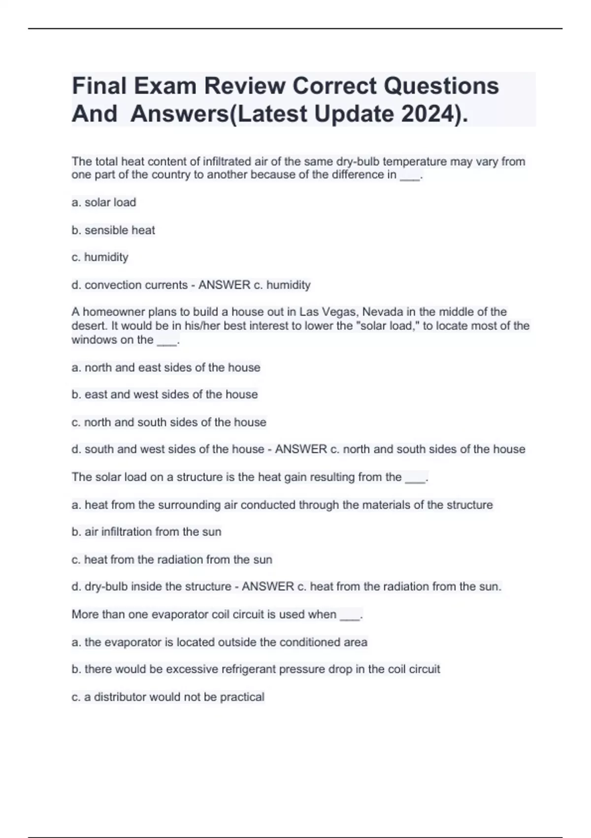 Final Exam Review Correct Questions And Answers(Latest Update 2024