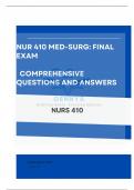 NUR 410 Med-Surg&colon; Final Exam Comprehensive Questions and Answers 100&percnt; Accuracy&vert;Updated 2024