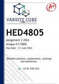 HED4805 Assignment 2 (DETAILED ANSWERS) 2024 - DISTINCTION GUARANTEED 