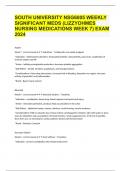 SOUTH UNIVERSITY NSG6005 WEEKLY SIGNIFICANT MEDS (LIZZYOHMES NURSING MEDICATIONS WEEK 7) EXAM 2024