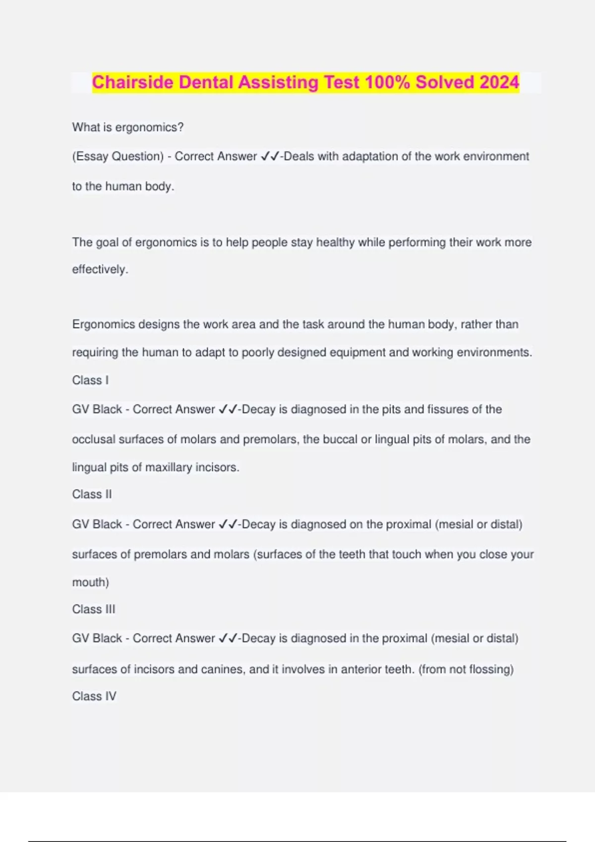 Chairside Dental Assisting Test 100 Solved 2024 Chairside Dental