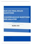 NUR 410: Final NCLEX Comprehensive Questions and Questions with Answers 100% Accuracy|Updated 2024